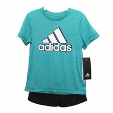 NEW TODDLER BOYS ADIDAS SHIRT  SHORTS SET OUTFIT SIZE 2T MINT BLACK 36