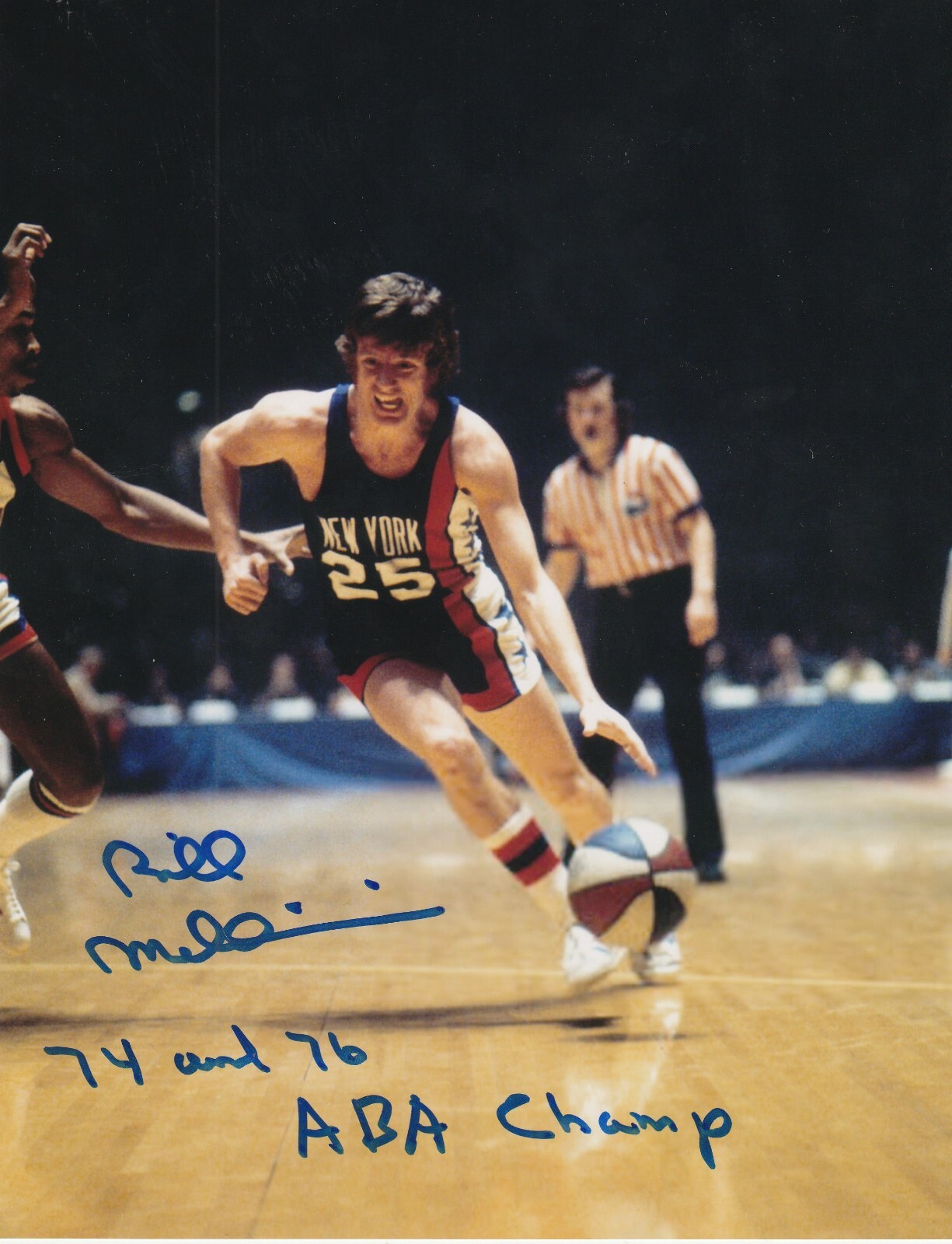 BIL MELCHIONNI NEW YORK NETS 74, 76 ABA CHAMP ACTION SIGNED 8x10 