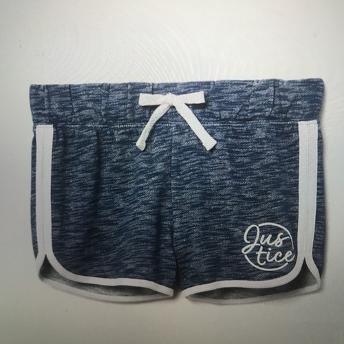 Justice Girls Indigo Heather Dolphin Shorts Elastic Waistband Logo Bow Size 7/8 - Picture 2 of 2