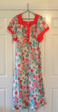 1960s Sears Hawaiian Fashions Floral Maxi Dress Poly-Cotton Blend Size 8