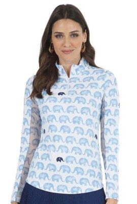 NWT Ladies IBKUL VELMA PERI NAVY Long Sleeve Mock Golf Shirt - L & XL