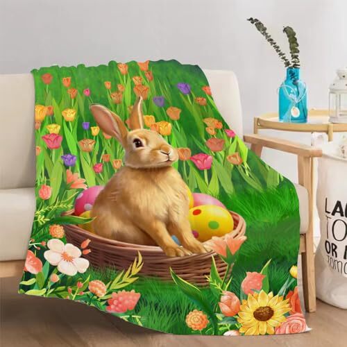 Happy Easter Throw Blanket Medium Size Easter Rabbit 50*60IN Easter Blanket-03 - Picture 2 of 7