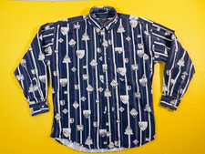Vtg 90's CHAPS Ralph Lauren Button Down Shirt Blue White Size Large Ski Racing