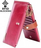 Borgasets Rfid Blocking Women's Wallet Genuine Leather Double Zipper Purse Rose Borgasets Rfid Blocking Women's Wallet Genuine Leather Double Zipper Purse Rose
