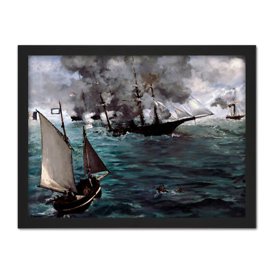 Manet Battle USS Kearsarge Css Alabama Painting Framed Wall Art Print 18X24 In