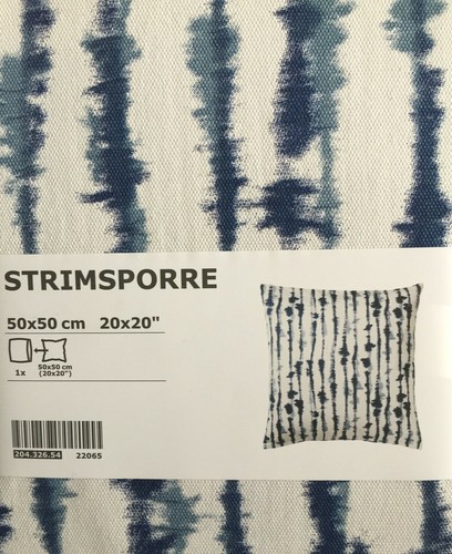 IKEA STRIMSPORRE Kissenbezug weiß/blau 50x50cm Kissenhülle m.Reißverschl.Kissen - Afbeelding 1 van 4