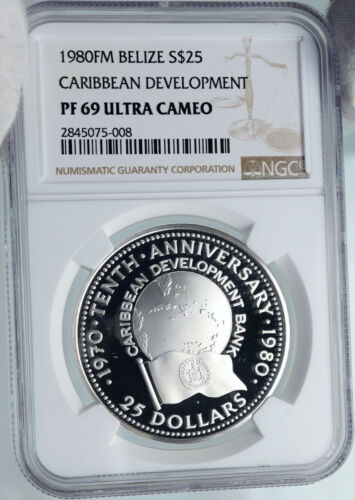 1980 BELIZE Caribbean Development Bank VINTAGE Proof SILVER $25 Coin NGC i87836 - Picture 3 of 5