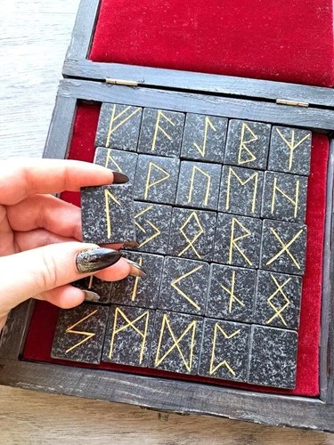 Handmade Runescape Runes Viking rune set Runes of basalt in box Handmade 25 Runestones ...