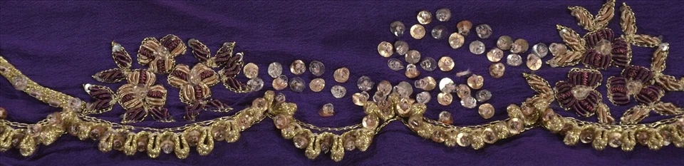 Sanskriti Vintage Sari Borde Cuentas Artesanal 1 Yarda Costura Azul Bordes Deco Encaje Foto 2 de 4