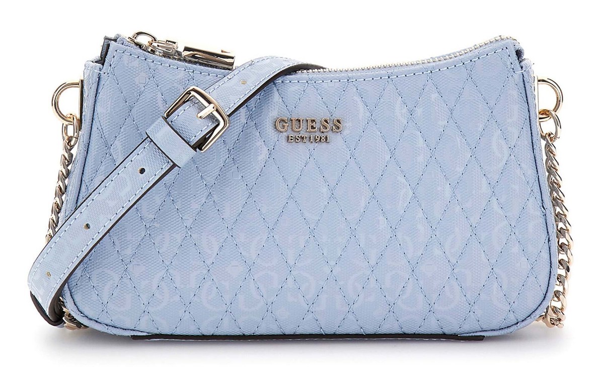 GUESS Betula Mini Crossbody Top Zip Satchel Bag Stormy Blue Light Blue