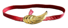 Vintage Alexis Kirk Red Adjustable Belt Gold Shell Shape Buckle 35"