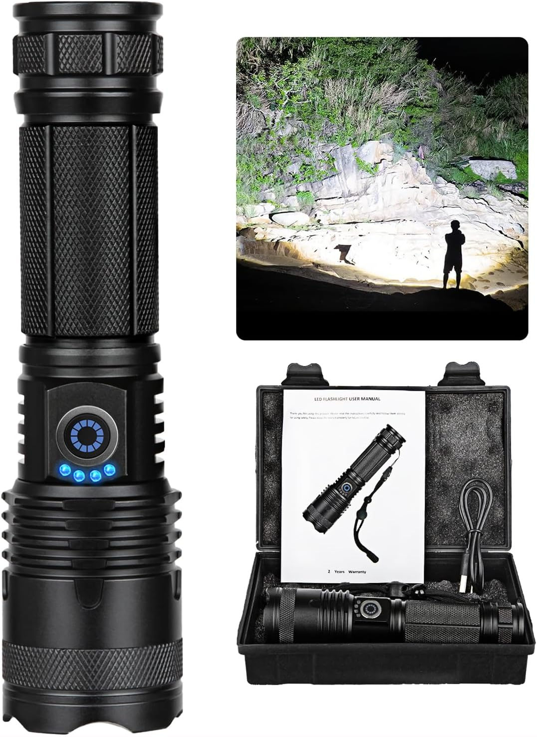 Flashlights High Lumens, 990000 Lumens LED Flashlight Rechargeable, 5 Modes, Adj