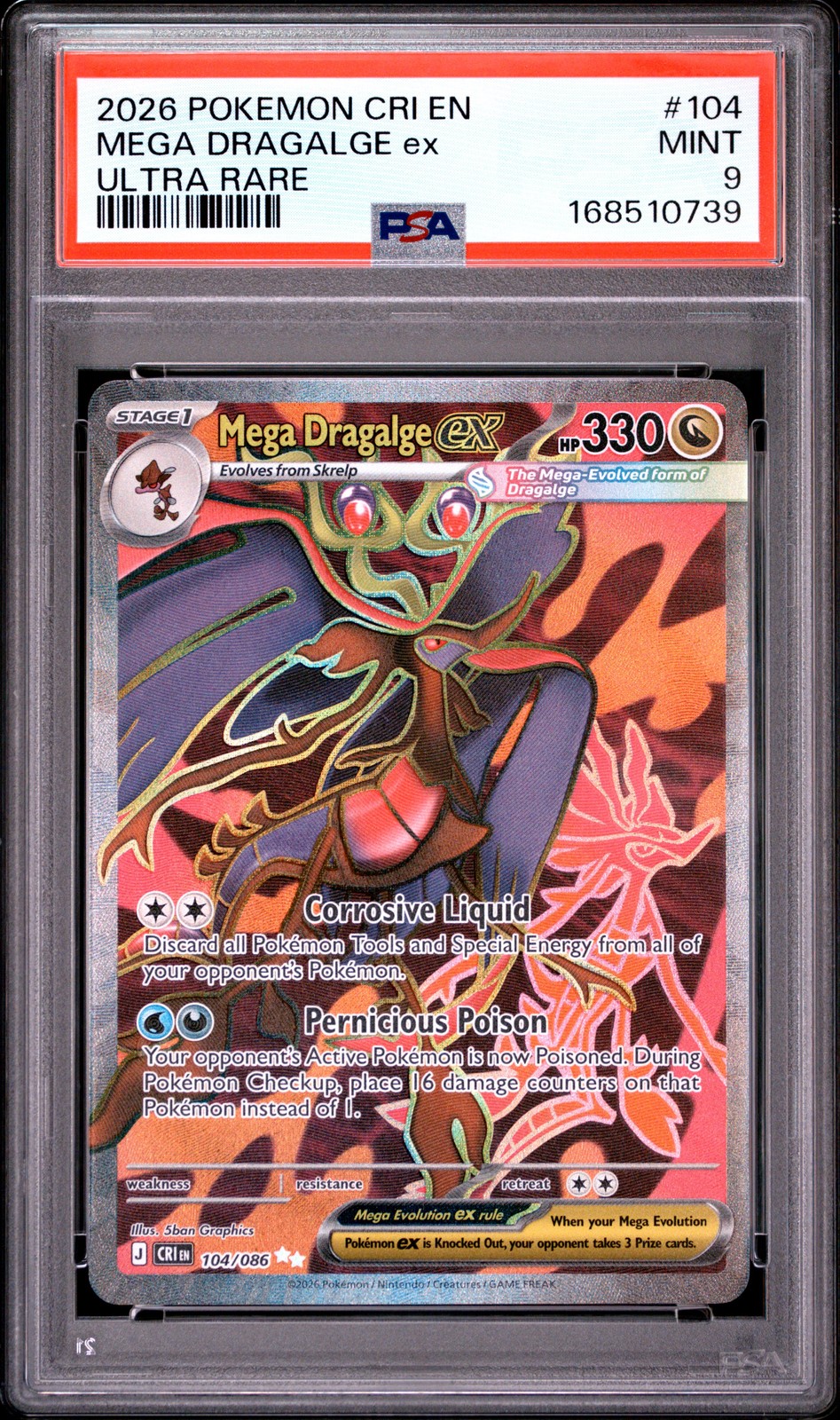 2026 POKEMON CRI EN-CHAOS RISING ULTRA RARE #104 MEGA DRAGALGE EX PSA 9