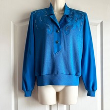 Philippe Marques Jeweled Satin Knit Top 6 VTG Blue