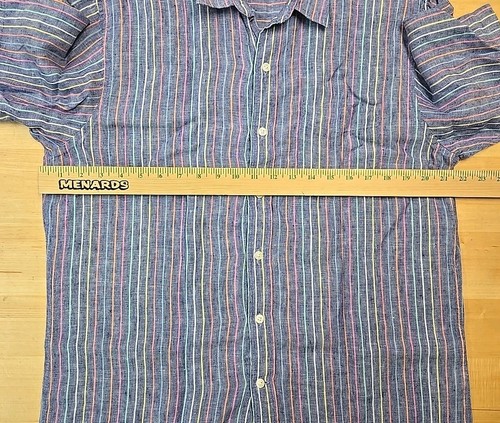 Lands’ End 100% Linen Button Up Shirt Mens Size Medium Rainbow Vertical Striped - Picture 4 of 8