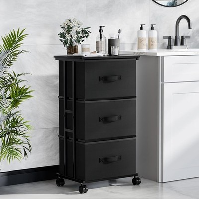 3 Drawer Fabric Dresser with Wheels Storage Cabinet Organizer Removable  Drawers | eBay