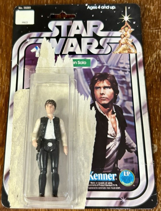 Vintage 1977 Star Wars Kenner Han Solo Large Head Variant Cardback Set Repo Gun 