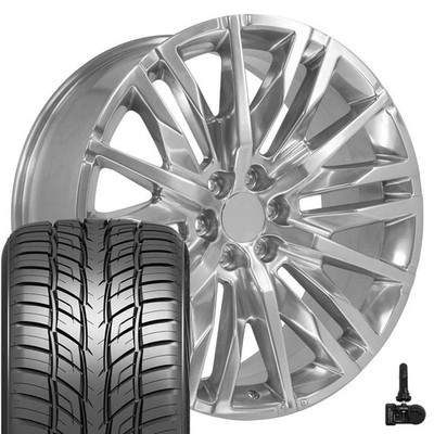 CV33 24x10 Polished Wheels, 295/35R24 Tires & TPMS Set Fit Silverado Tahoe