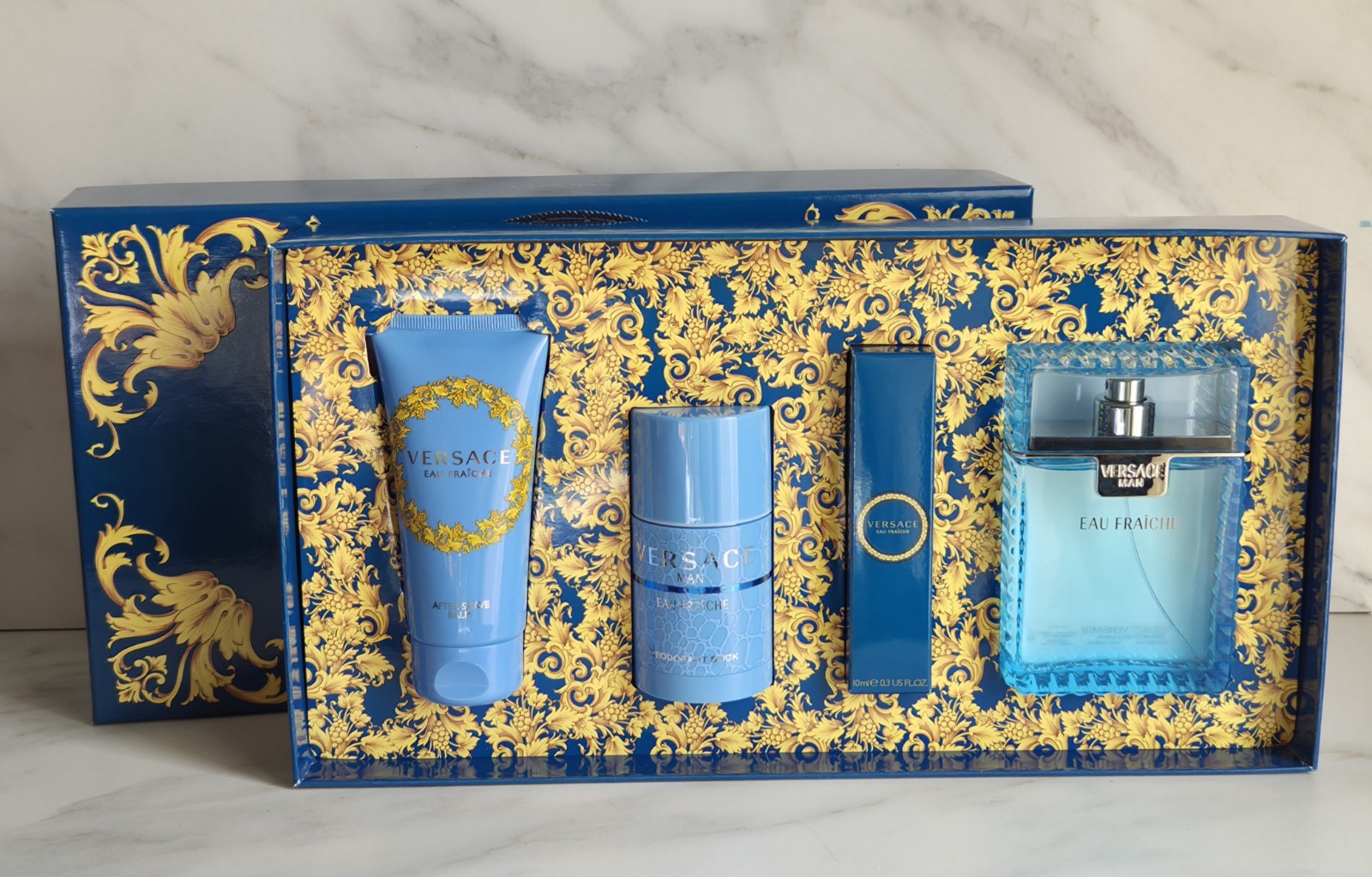 Versace Eau Fraiche Gift Set Eau de Toilette Spray, Shave Balm, Travel, Stick