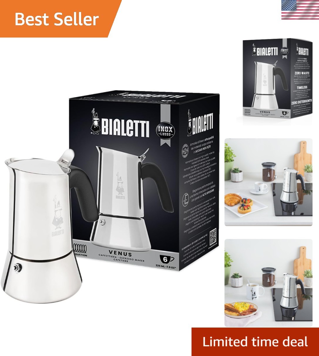 Venus 6-Cup Espresso Maker, Traditional Italian Coffee