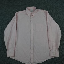 Brooks Brothers Shirt Mens 16 34/35 Pink Gingham Regent Fit Non Iron Stretch