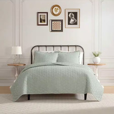Gracies Gingham 3-Piece Olive Green Cotton Full/Queen Quilt Set
