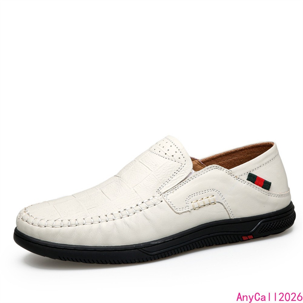 Men's Leather Slip On Loafers Casual Moccasin Round Toe Flats Dress Boat Shoes