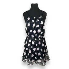 Abercrombie & Fitch Chiffon Floral Ruffle Mini Dress Womens Size M Black