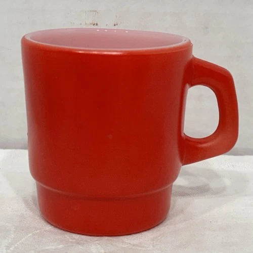 Vintage Anchor Hocking Oven Proof Red Milk Glass Coffee Cup Mug