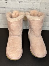 UGG Girls Pink Bow Fur Trim Shearling Mid-Calf Boots US Size 4