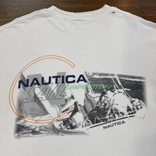 Vintage 90s Nautica Competition Sail Graphic Tee XL Made In USA Thrashed Flawed