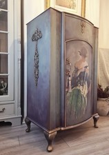 Vintage British Bow Front Display Cocktail Cabinet cupboard Storage Unit Painted