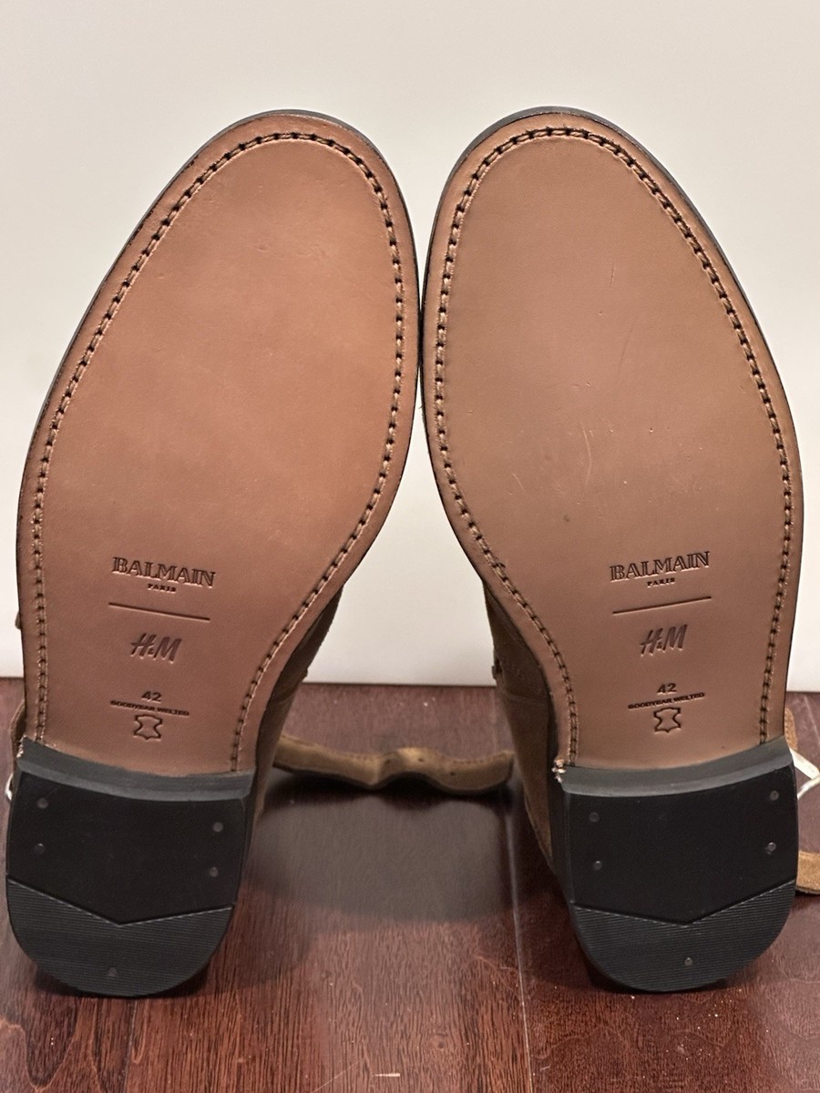 Balmain H&M Collab Suede Boots Men 42 US9 New w/ Box Dust Bag Tan