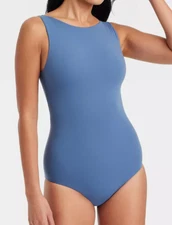 NEW Auden Women's Luxe Stretch Fully Lined Bodysuit Dark Blue Size Large