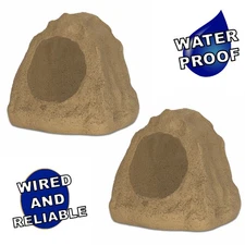 Theater Solutions Outdoor Tan Weatherproof Rock 2 Speaker Set with 6.5" Woofers