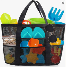 Large Mesh Beach Bag Family Tote XL Swim Pool Toy Organizer Bag Zipper Pocket