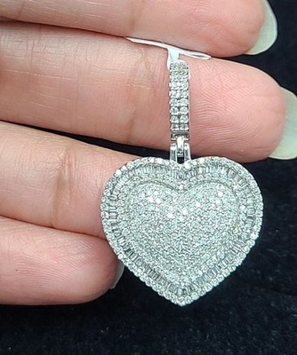 2,10 kt runder Lab Created Diamanten Herz Anhänger 14 K Weißgold vergoldet Silber