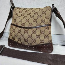 GUCCI GG Canvas Mini Shoulder Bag Brown Leather Crossbody Authentic