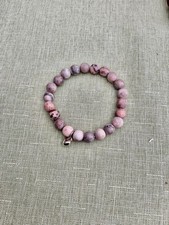 Pink Zebra Jasper Beaded Bracelet with Silver...