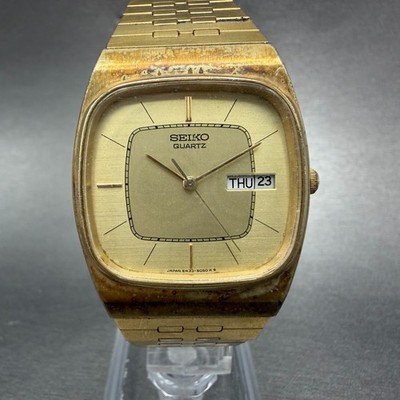 Seiko Tank Watch Men 32mm Champagne Dial Gold Tone Daydate 6433-5030 New Battery