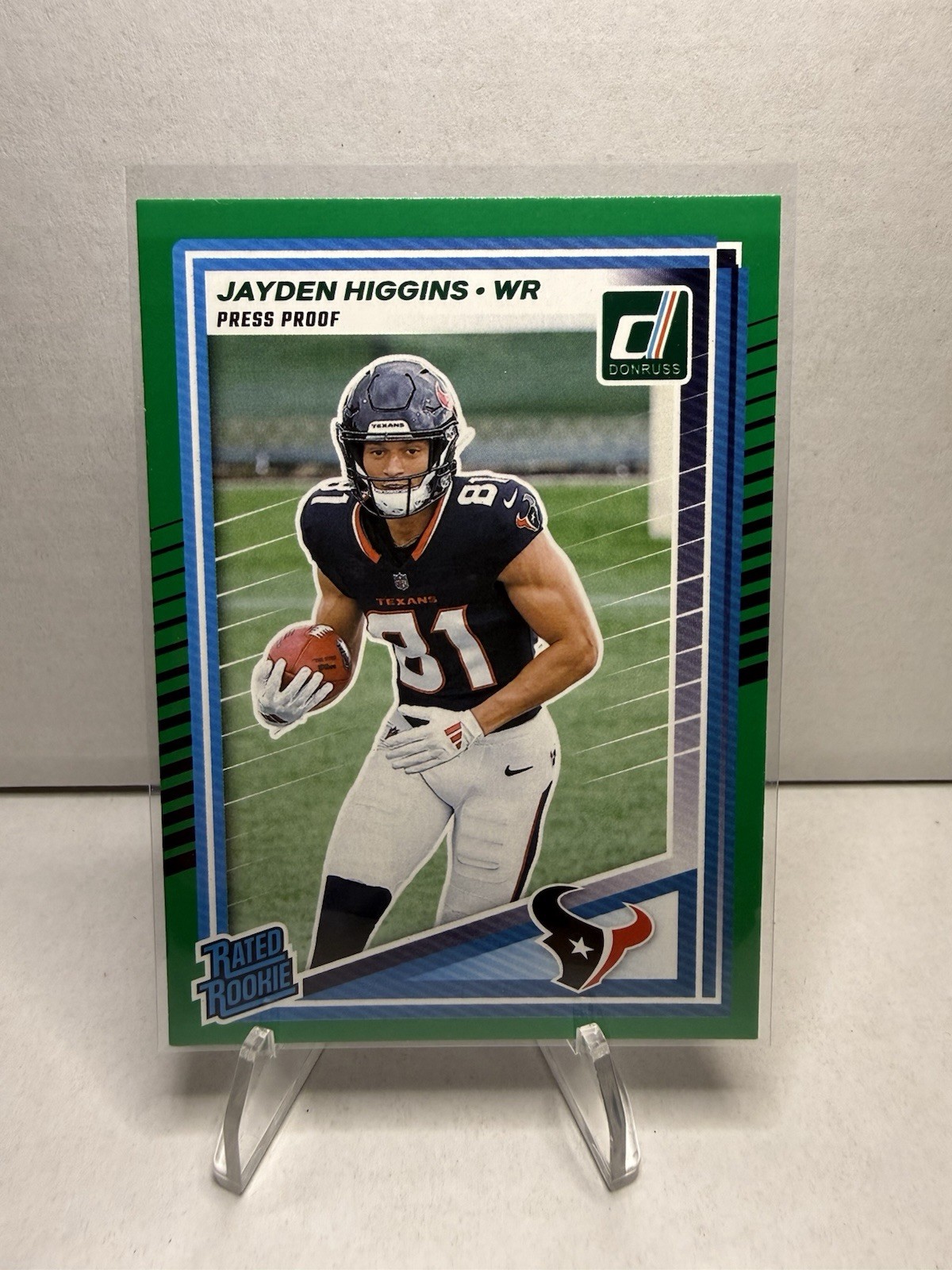 2025 Panini Donruss - Rated Rookie Jayden Higgins #334 Press Proof Green (RC)
