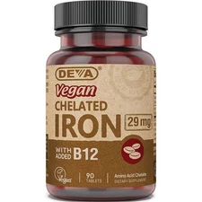 Deva Vegan Chelated Iron with Added B12 29 mg 90 Tabs