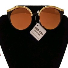 Circular Cat Eye Metallic Gold Lenses Gold Framed Sunglasses New UV400