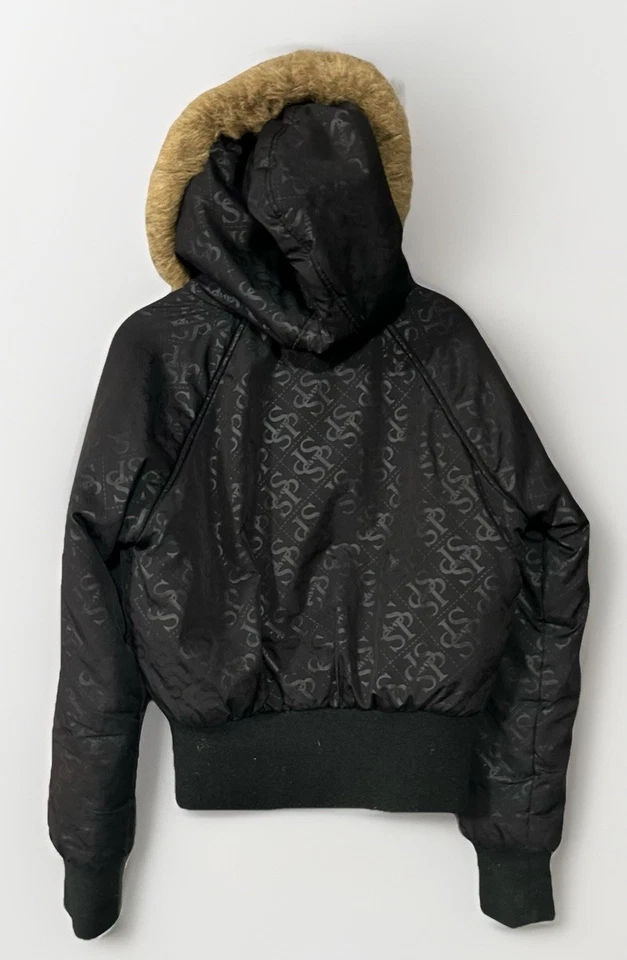 Chaqueta De Colección Southpole Negra SP Logo Abrigo Abombado Imitación Piel Borde Con Capucha y2k L Foto 2 de 4