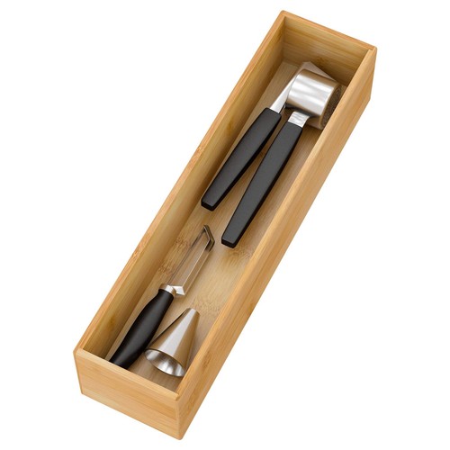 Bamboo Kitchen Drawer Organizer, Wooden Storage Box for Utensil Organizer Sil...