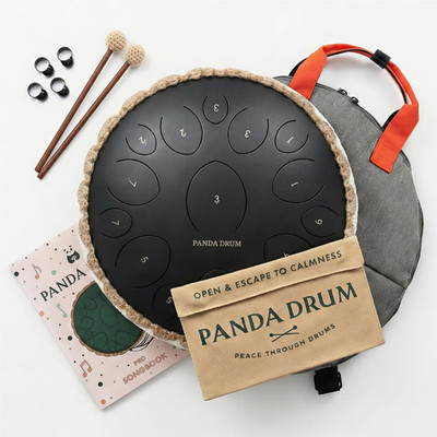 Pro (Black) | Steel Tongue Handpan with Music Book, Mallets, Carrying Bag & Fing