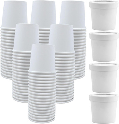 60 Pack 12 oz White Ice Cream Cups with Lids, To Go Soup Containers Dessert B...