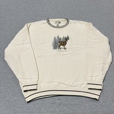 Vintage Deer Hunting Forest Sweater 3D Knit 3XL XXXL Cream