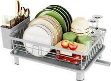 Dish Drainer Rack with Drip Tray, Sink Dish Drainer with Drainage Spout, Stainl