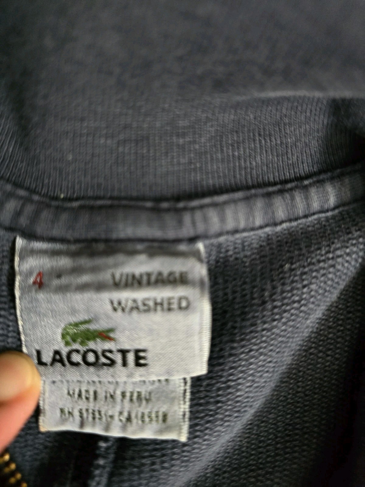 Lacoste Navy Blue Mens Zip Neck Pullover Sweatshirt  Vintage Wash thumbnail 3